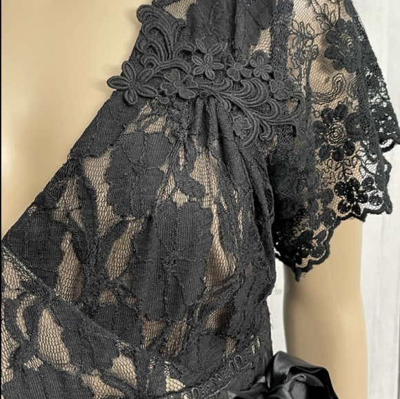 Vintage Spencer Alexis Black Floral Lace Cocktail Dress Gothic Goth Romantic - Picture 4 of 10